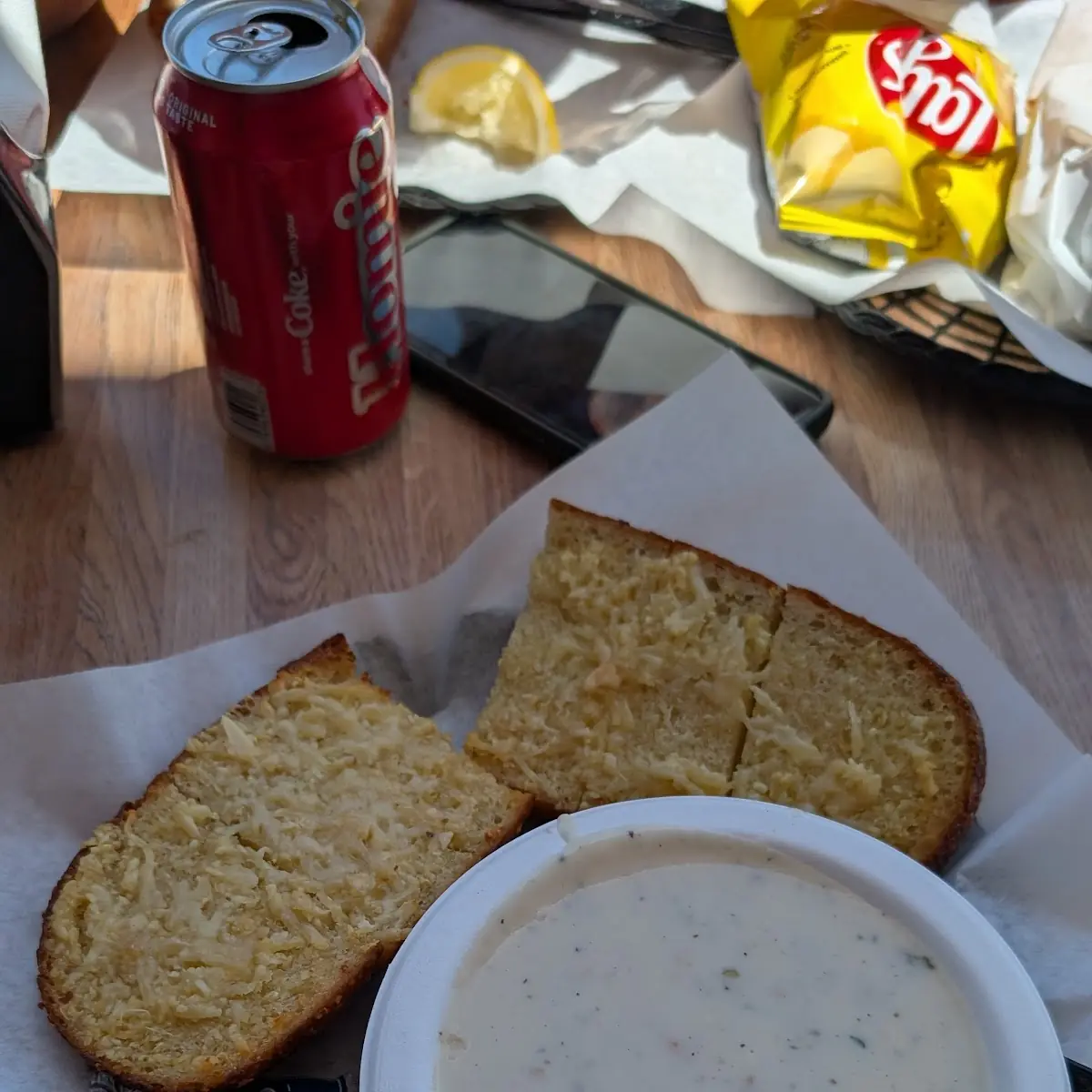 Clam Chowder and Garlic Bread