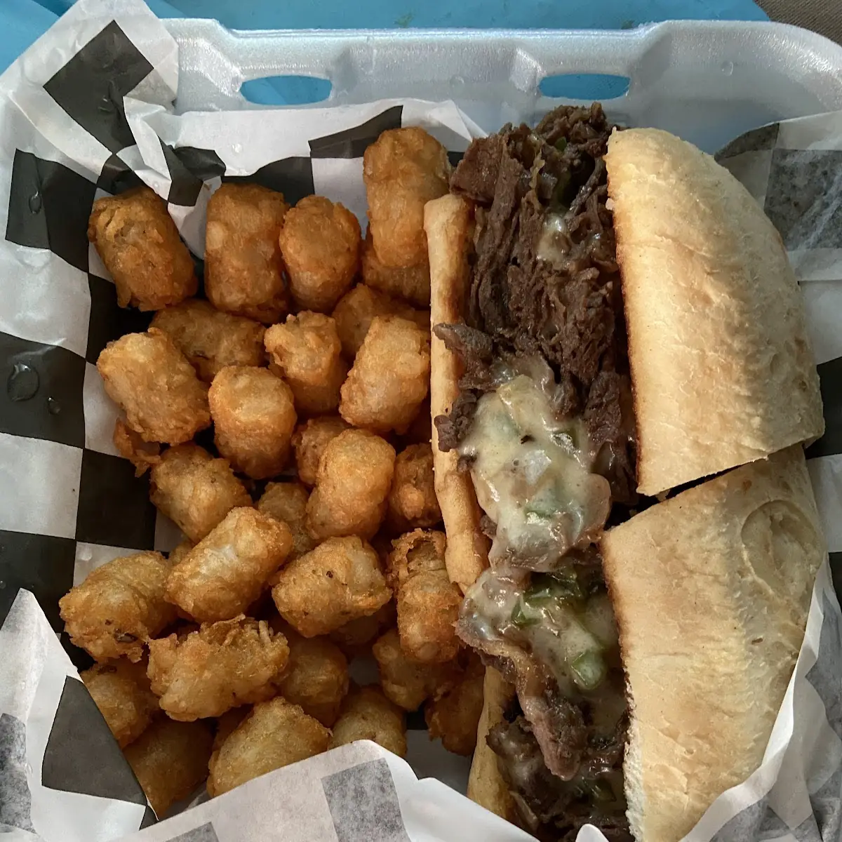 Philly Steak Sandwich with Tater Tots