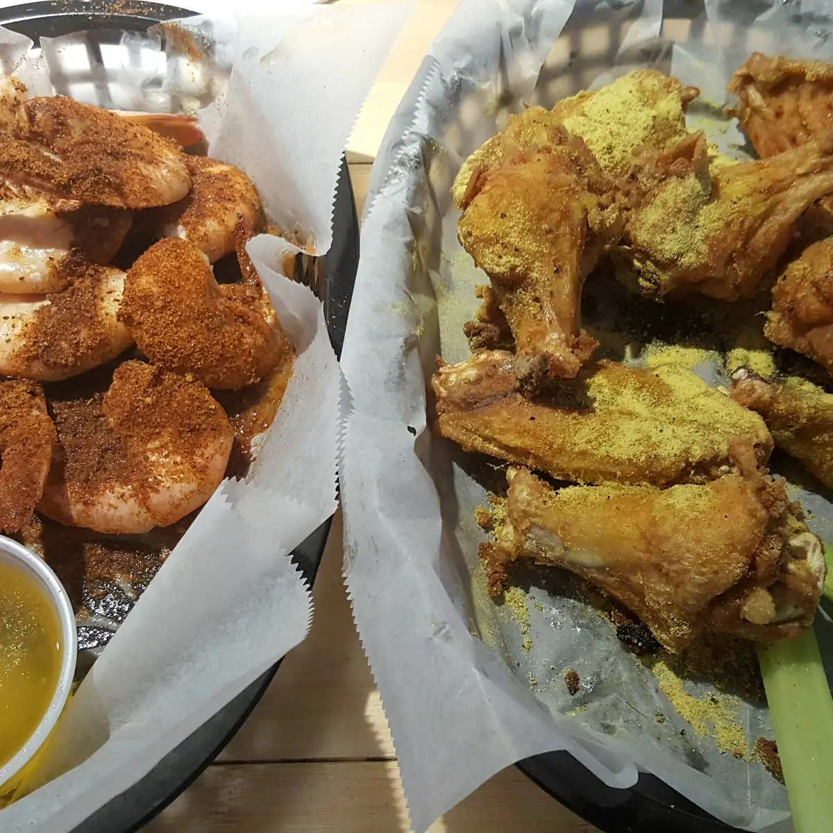 Lemon Pepper Chicken Wings and Steamed Shrimp