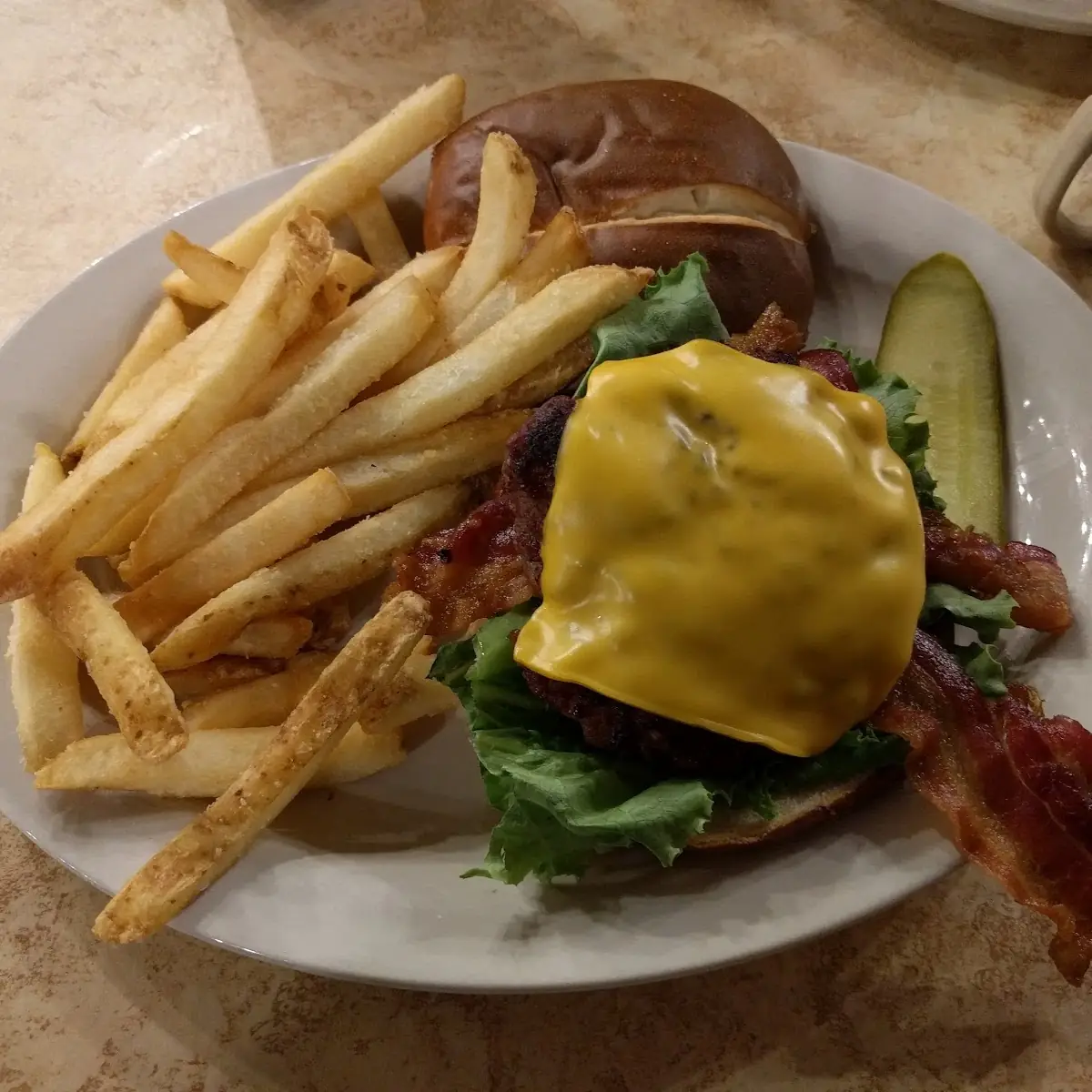 Bacon Bacon Burger on a Pretzel Bun