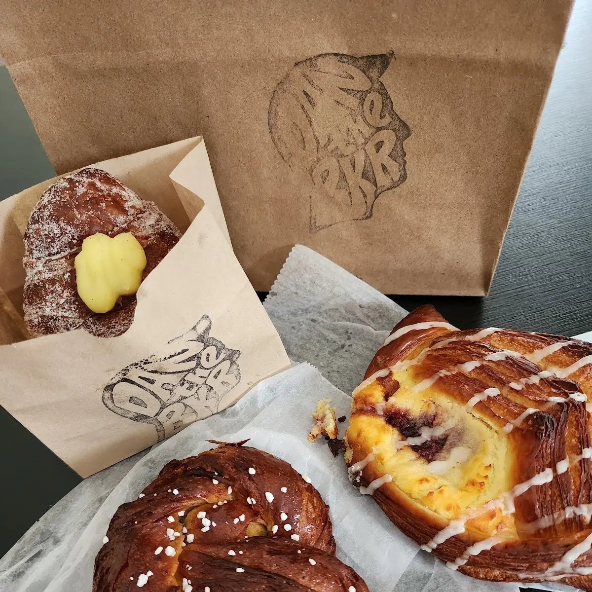 Vanilla Bean & Raspberry Jam Cruffin Cardamom Knot Twist & Sweet Cream Cheese w Sweet Cherry Tart