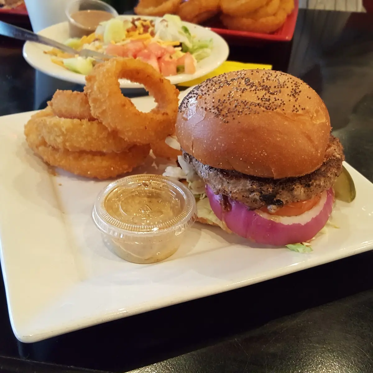 Buffalo Burger with Onion Rings