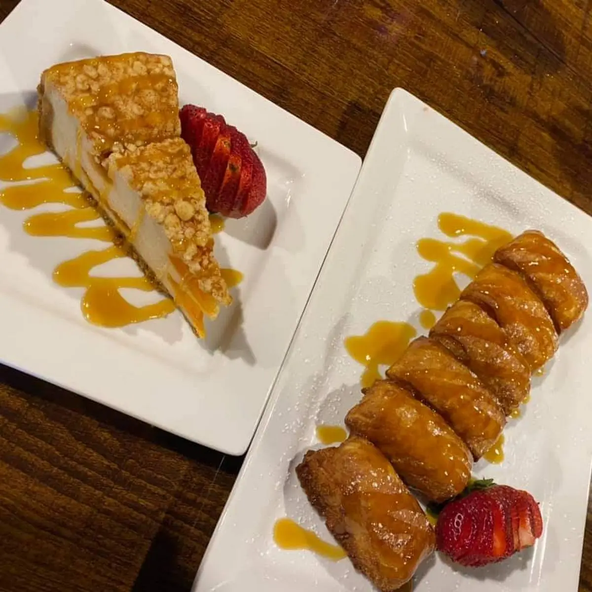 Peach Cobbler Cheese Cake and Carmel Beignets