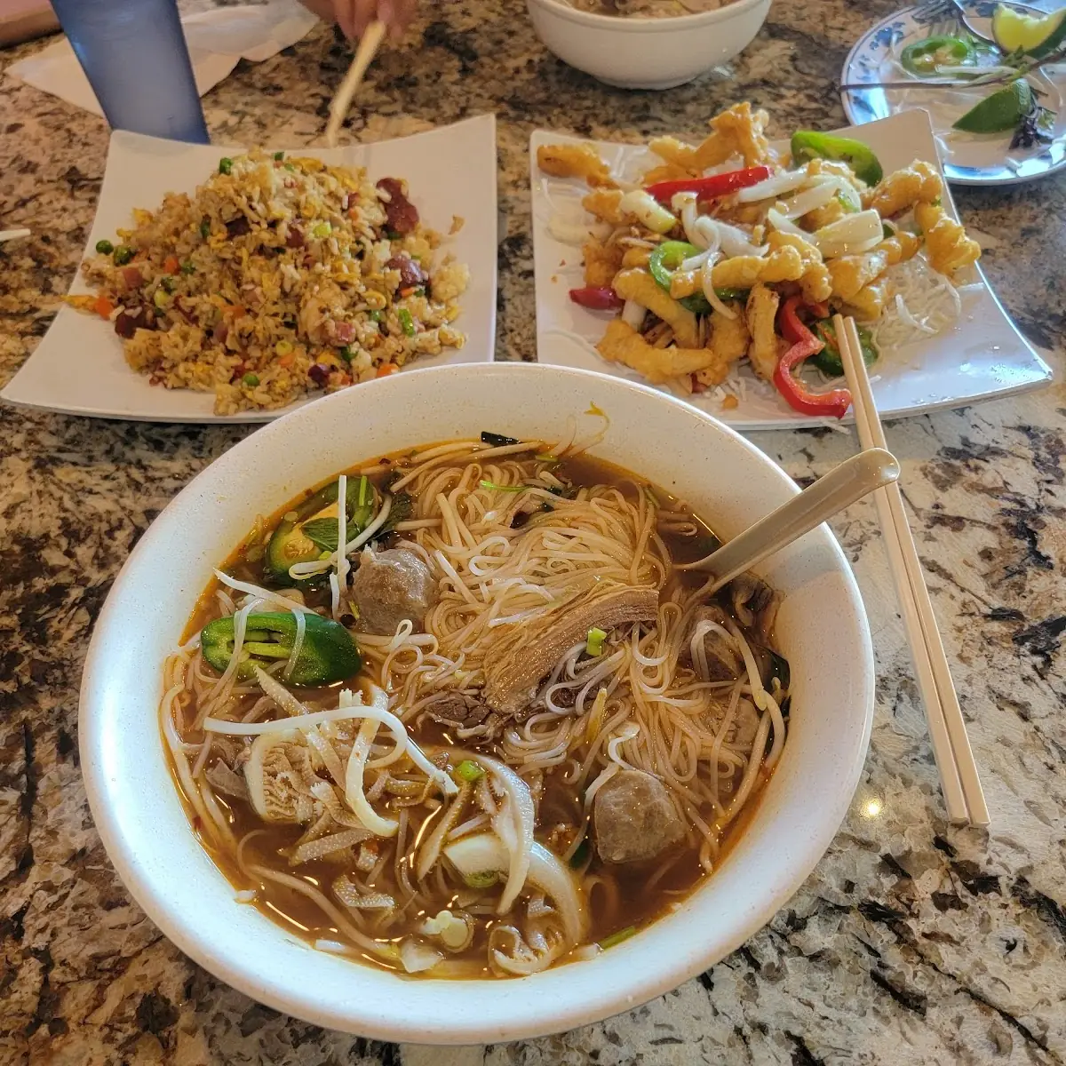 Extra Large Pho 1 Salt and Pepper Calamari Young Chow Fried Rice