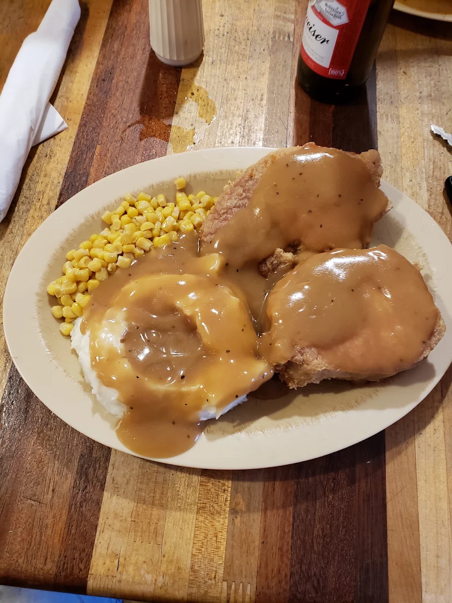 Broasted Boneless Porkloin Chops with Homemade Mashed Potatoes and Gravy