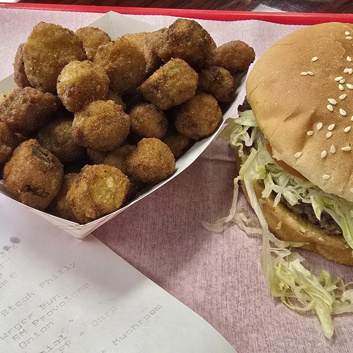 Cheese Burger and Fried Okra