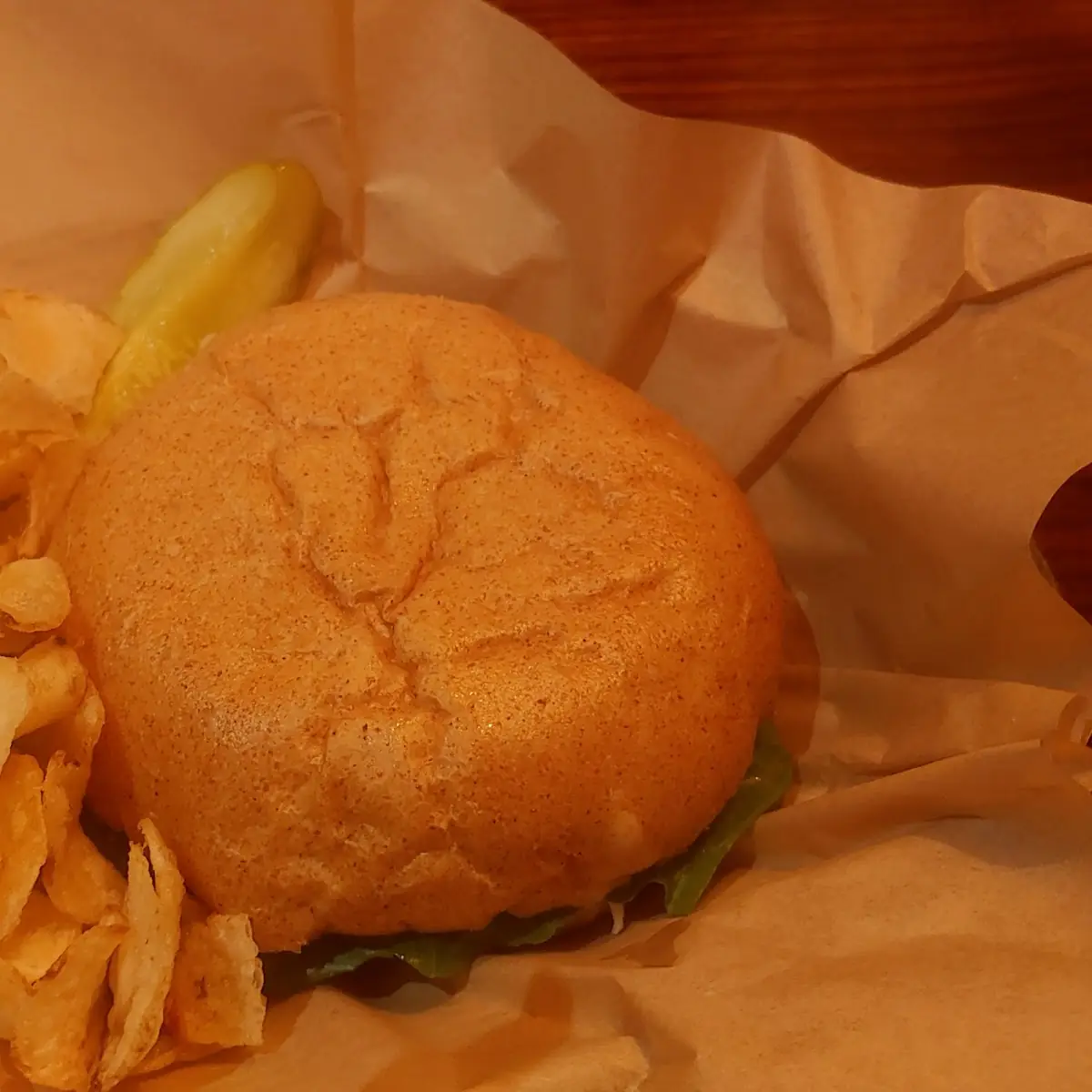 Burger with Chips and Pickle
