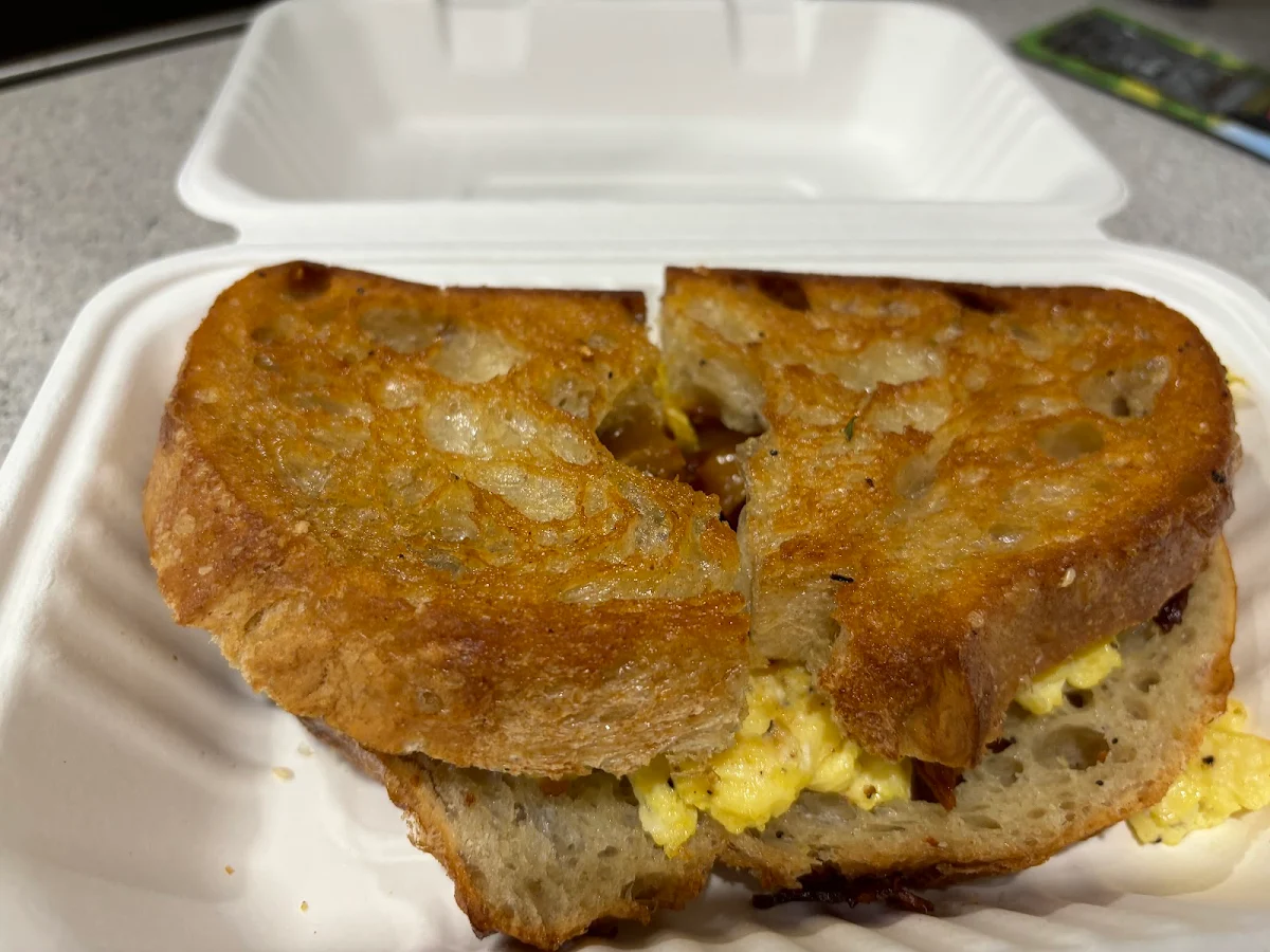 Egg Cheese and Bacon on Sourdough Toast