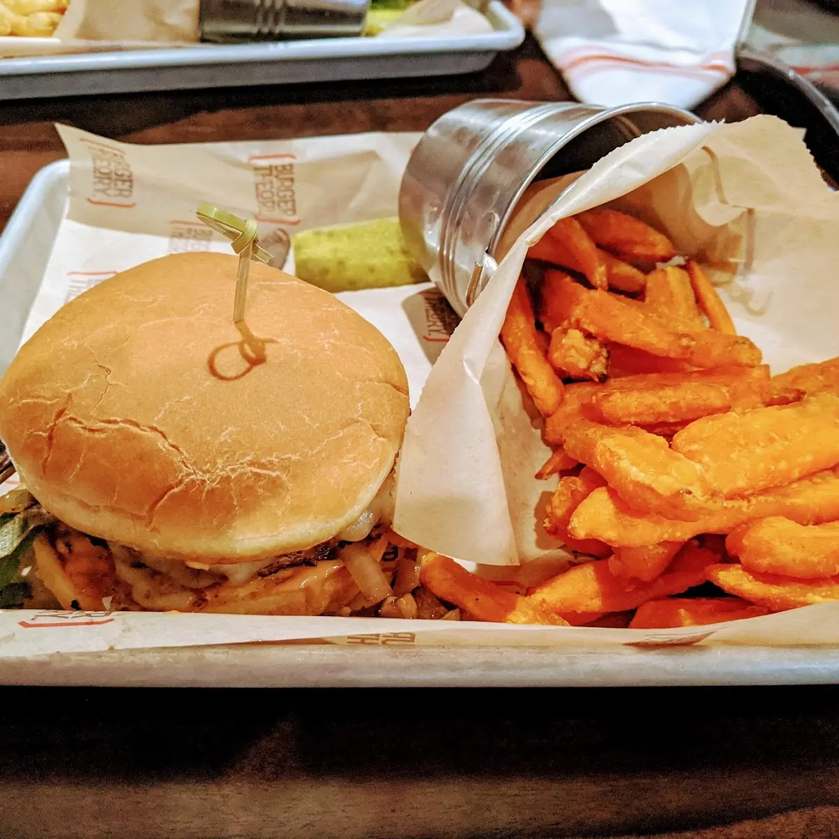 Burger and Sweat Potato Fries