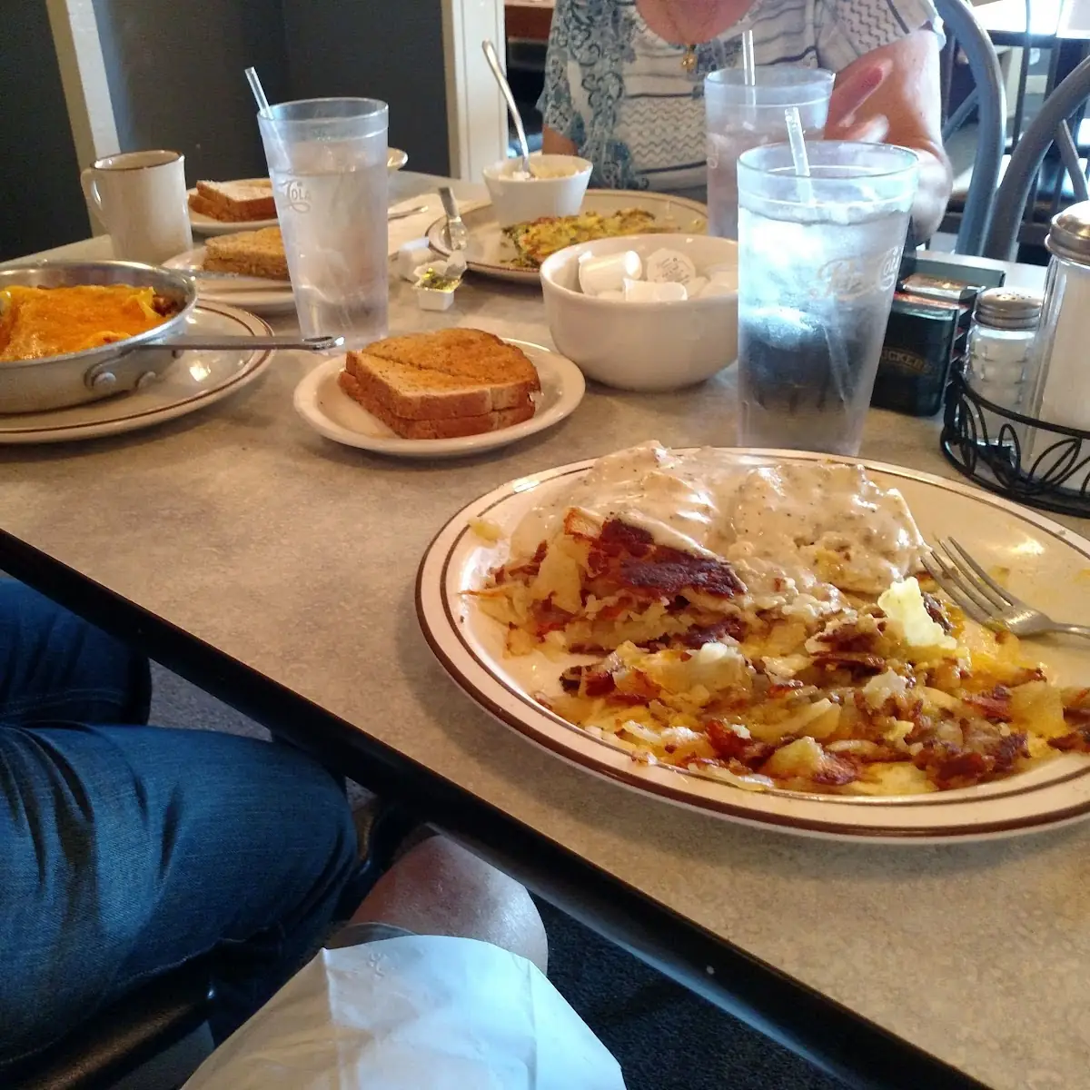 Biscuits and Gravy with Home Fried Potatoes and Three Eggs