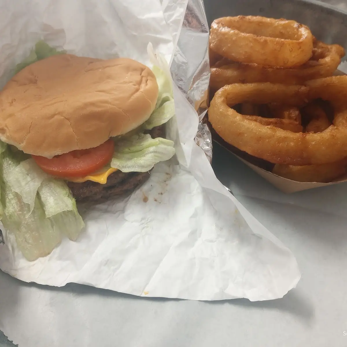 Double Cheeseburger and Onion Rings