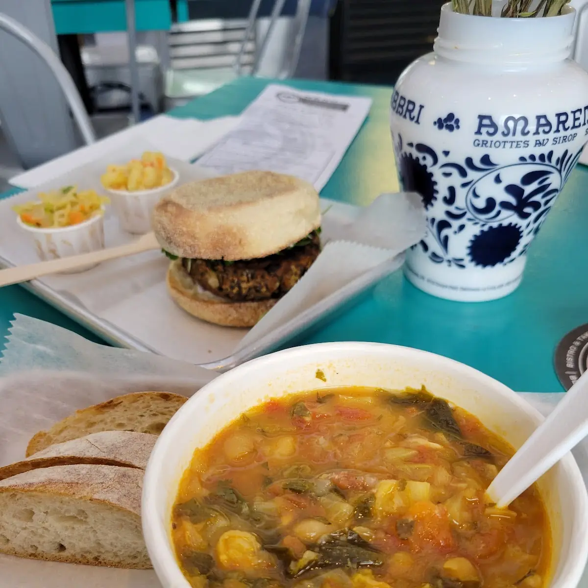 White Bean Soup and Black Bean Burger