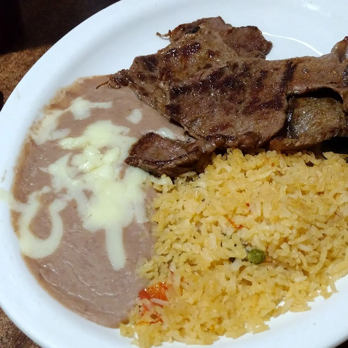 Carne Asada with Refried Beans and Mexican Rice