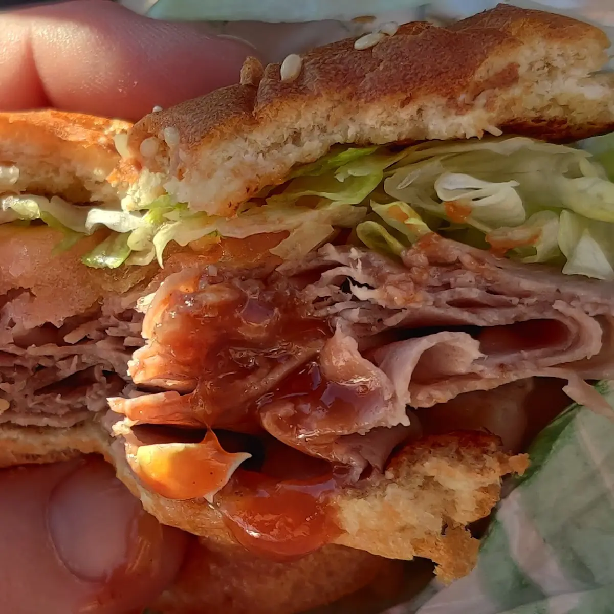Roast Beef with Lettuce Tomato and BBQ Sauce