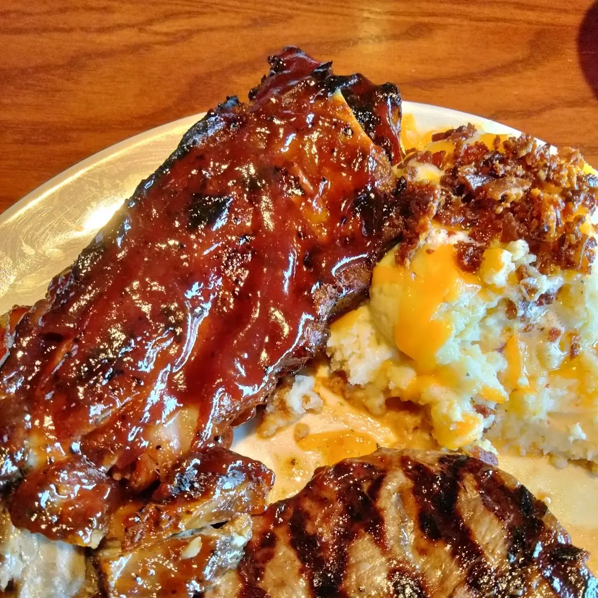 Ribs and Steak Combo with Mashed Potatoes