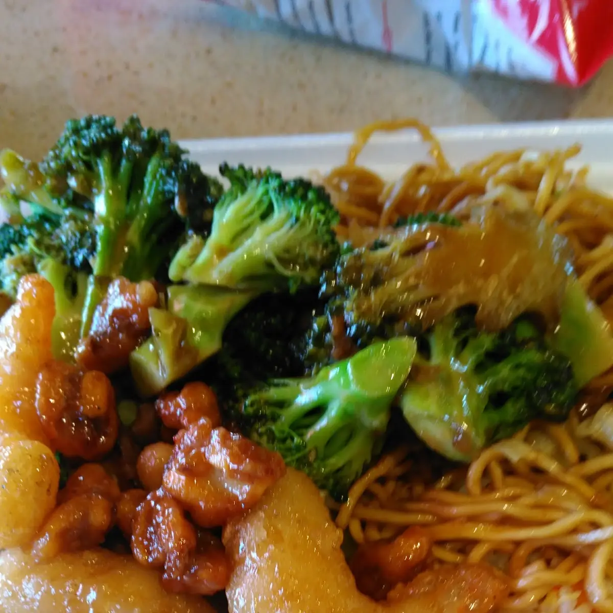 Sesame Chicken Broccoli and Chow Mein