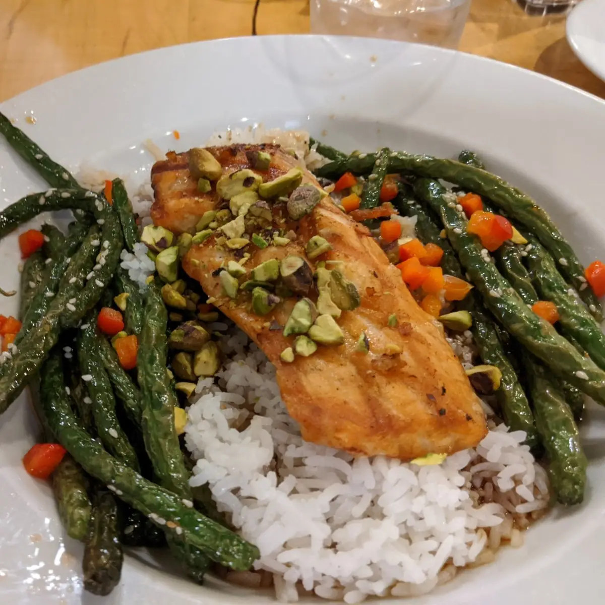Szechuan Salmon Rice and Green Beans