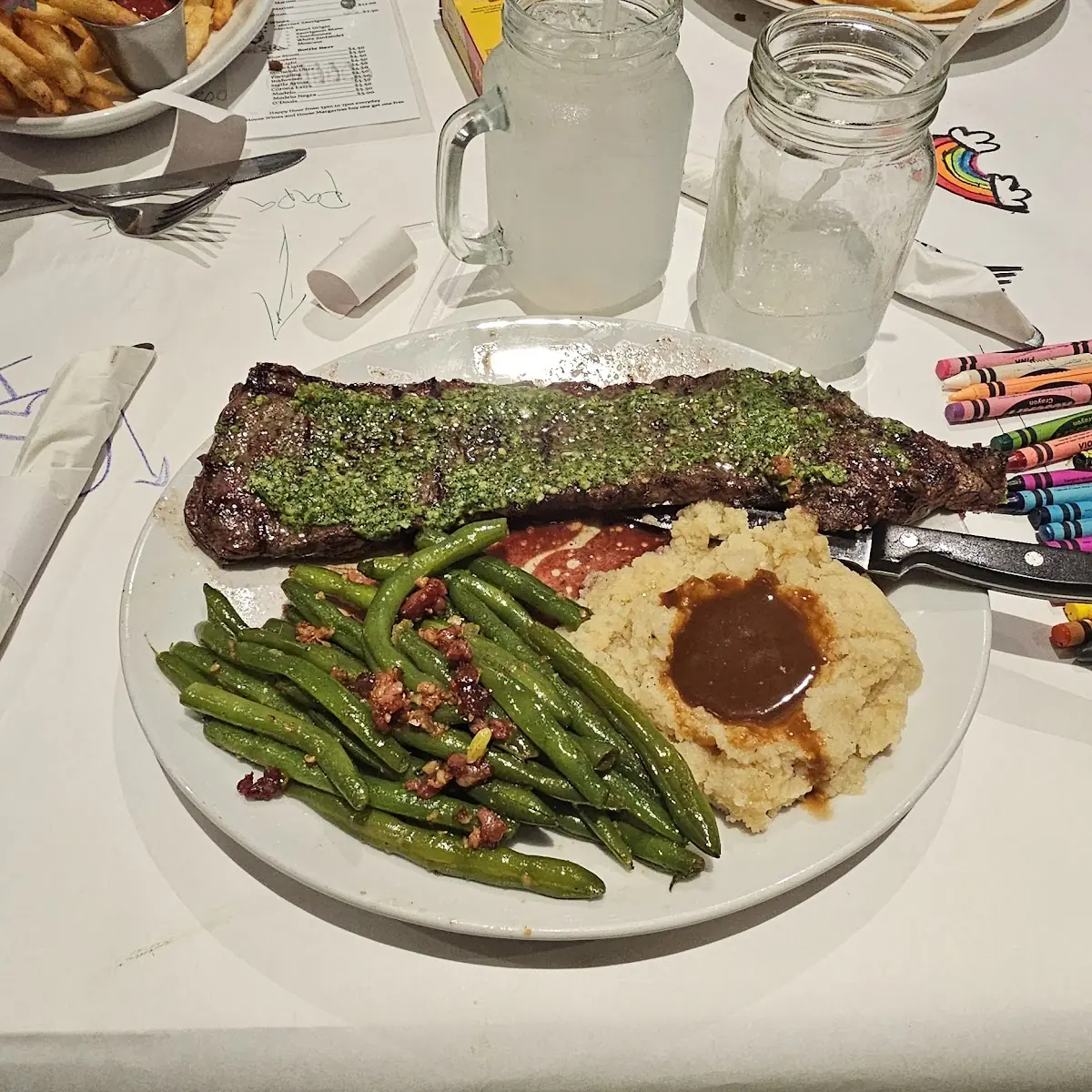 Churrasco w Mashed Potato and Bacon Green Beans