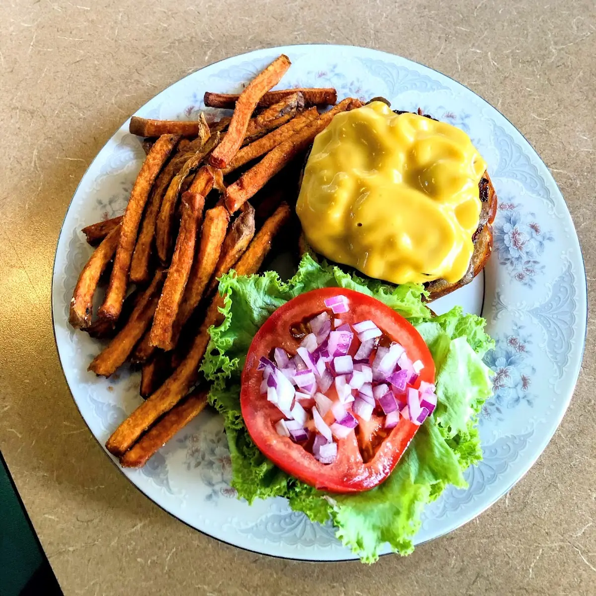 Beyond Burger with Sweet Potato Fries