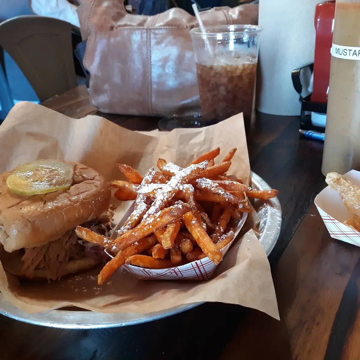 Pull Pork Sandwich Plate Sweet Potato Fries Side
