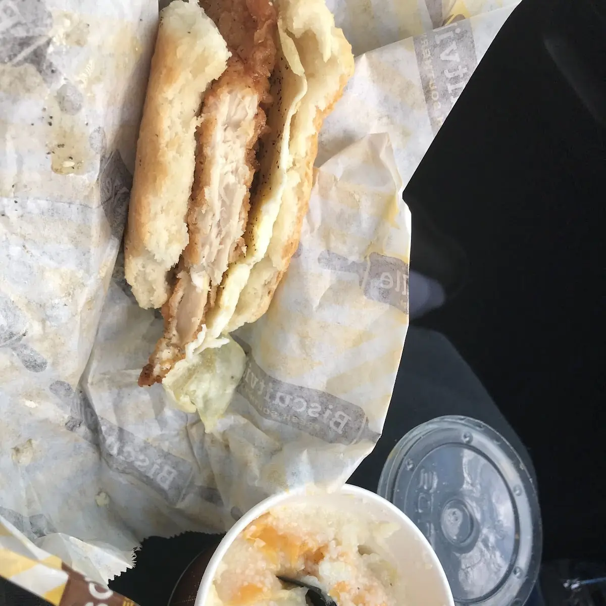 Chicken and Egg Biscuit and Cheese Grits