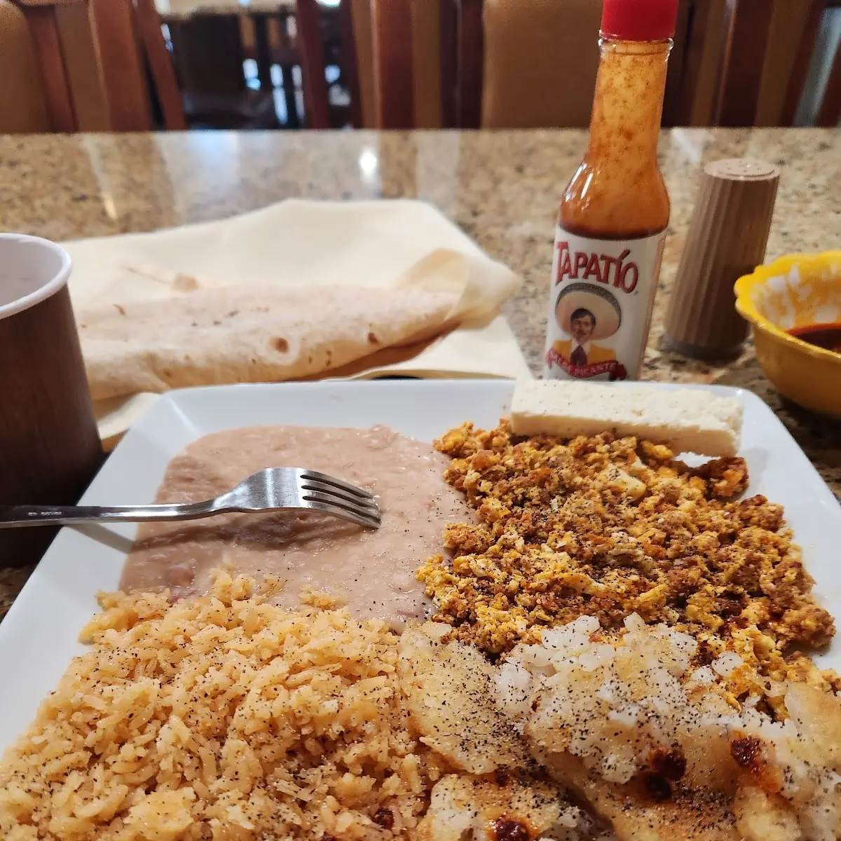 Chorizo and Eggs Rice Beans and Potatoes