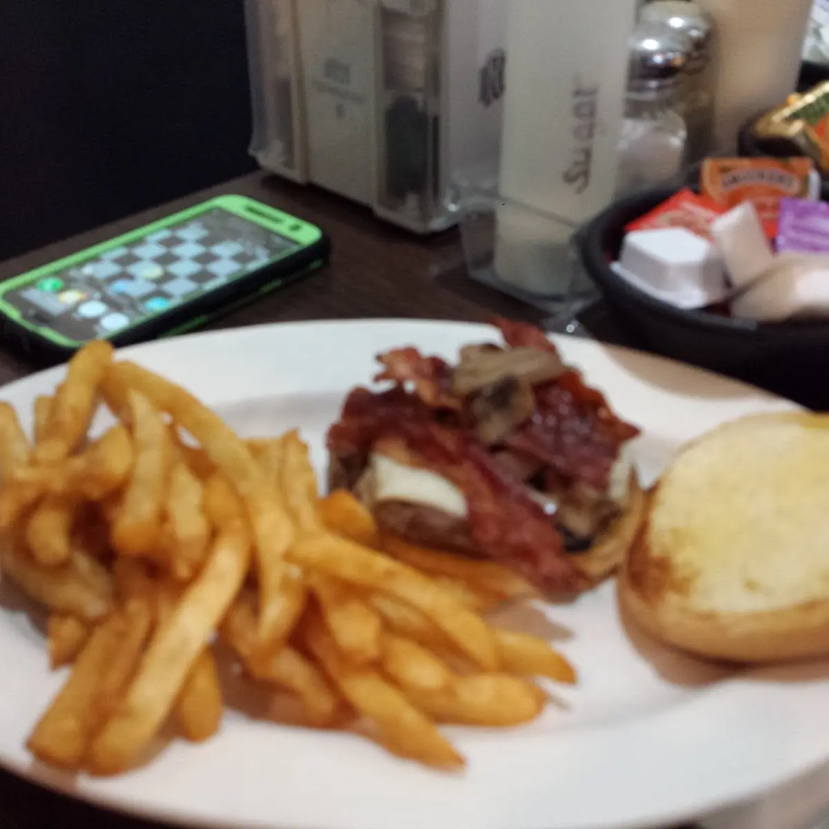 Mushroom Swiss Burger and Fries