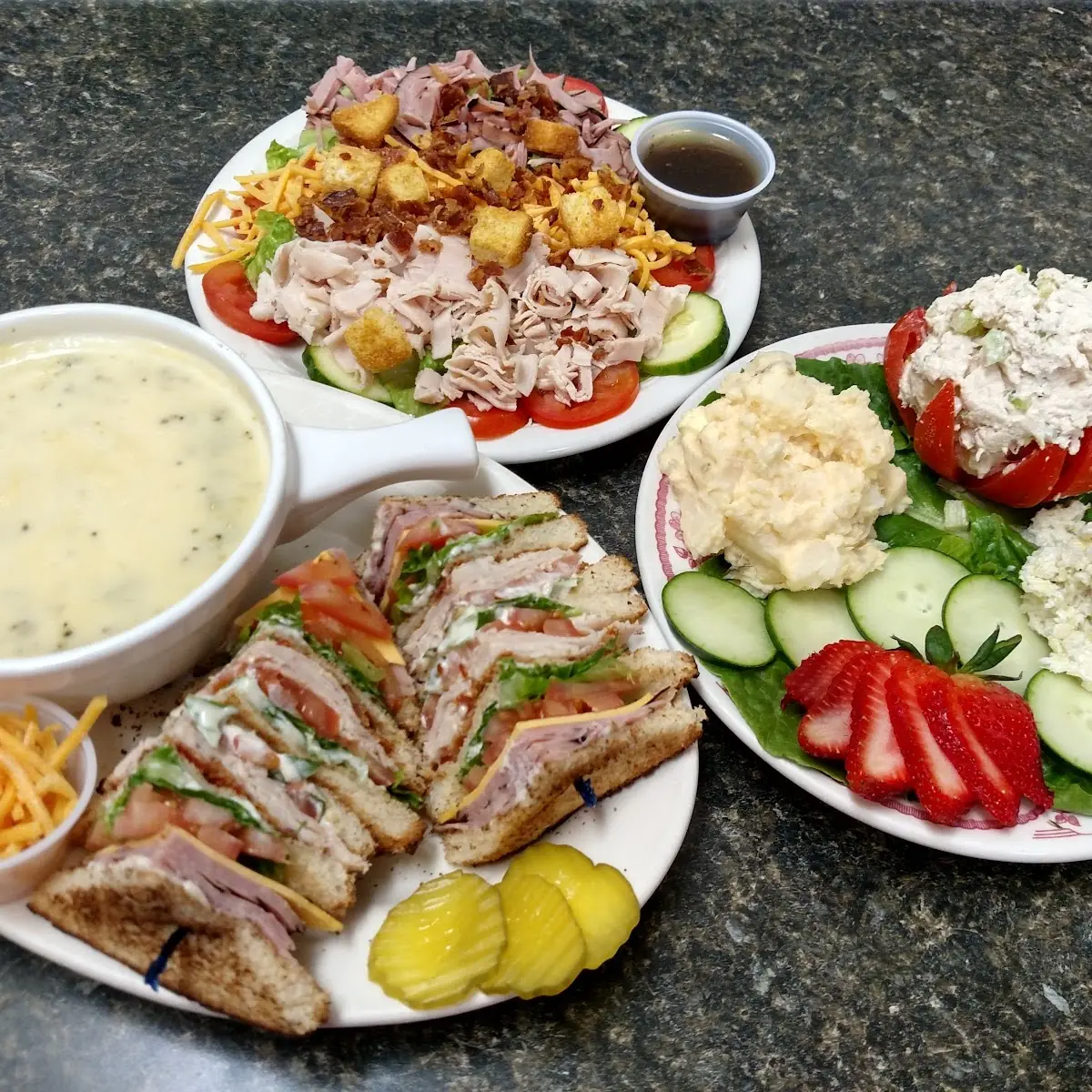 Stuffed Tomato Plate Club Sandwich and Chef Salad