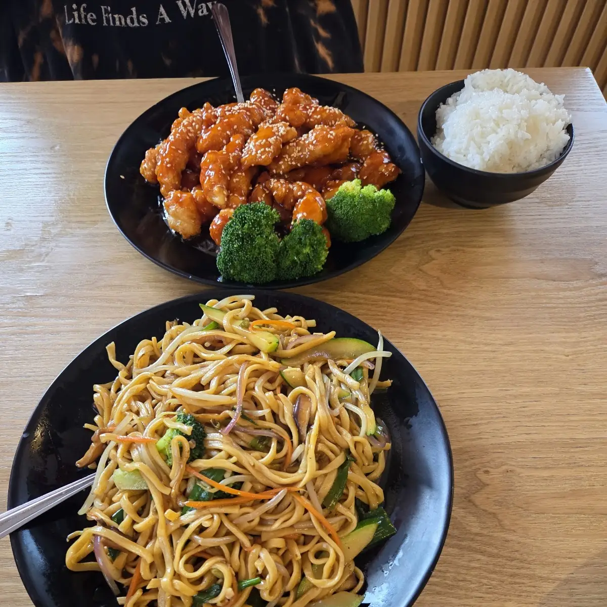 Fried Dumplings Noodles Rice Chicken Broccoli