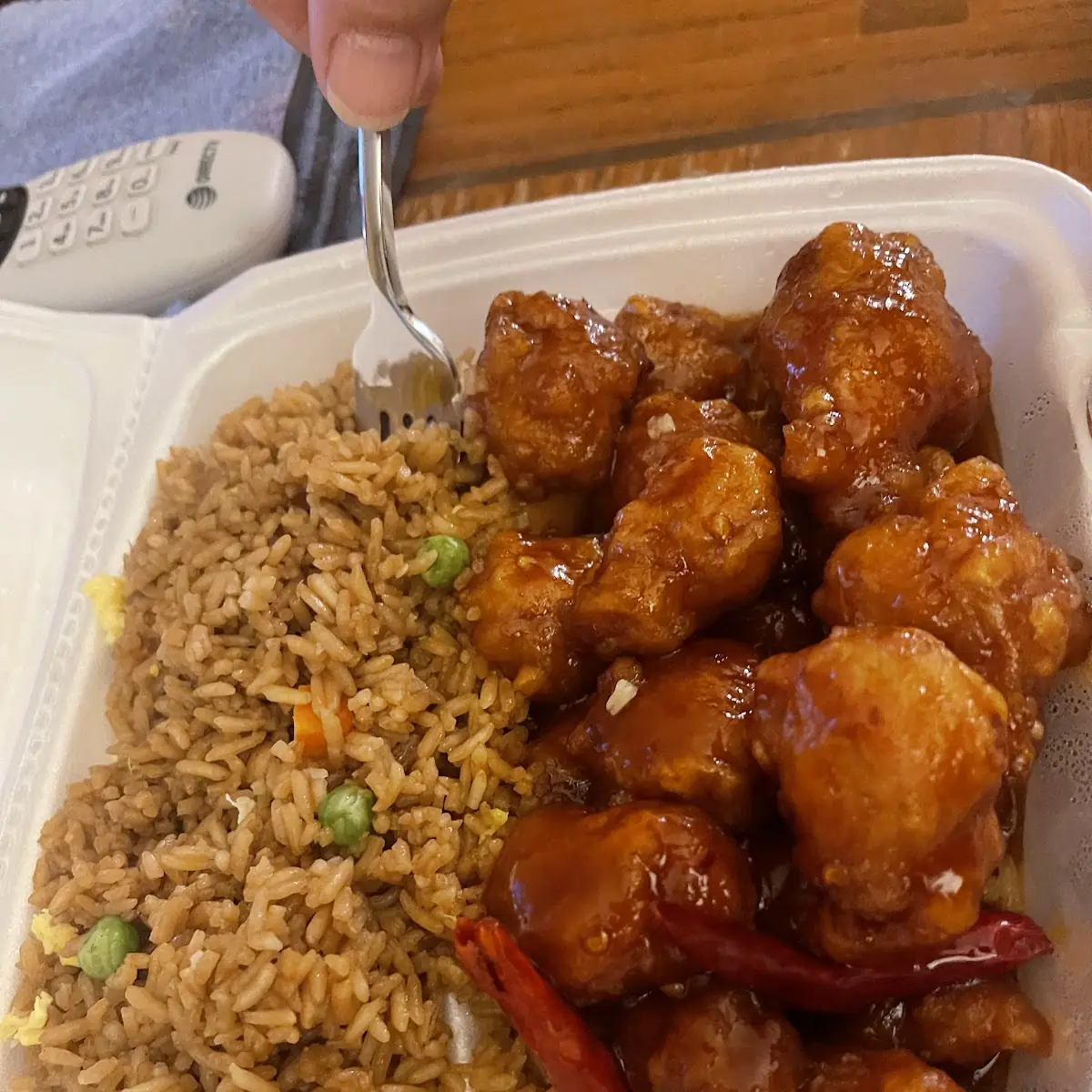 General Taos Chicken with an Egg Roll