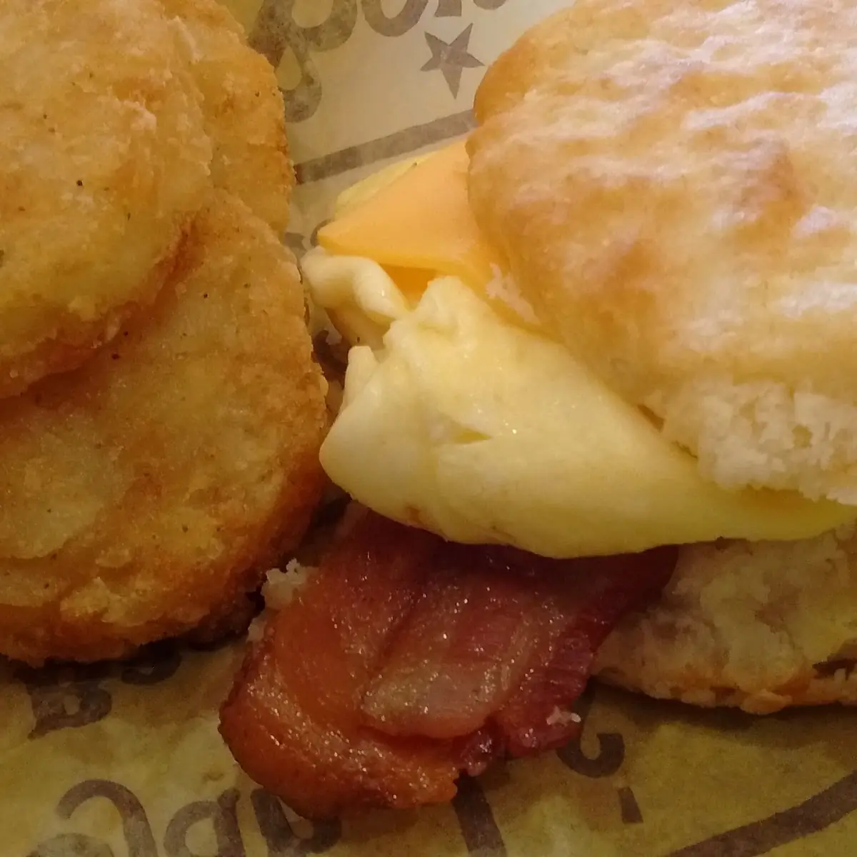 Bacon Egg and Cheese Bisquit N Hash Brown