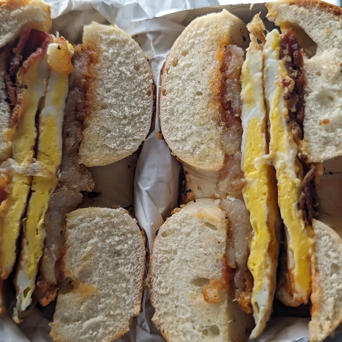 Bacon Egg Cheese and Hash Brown Everything Bagel
