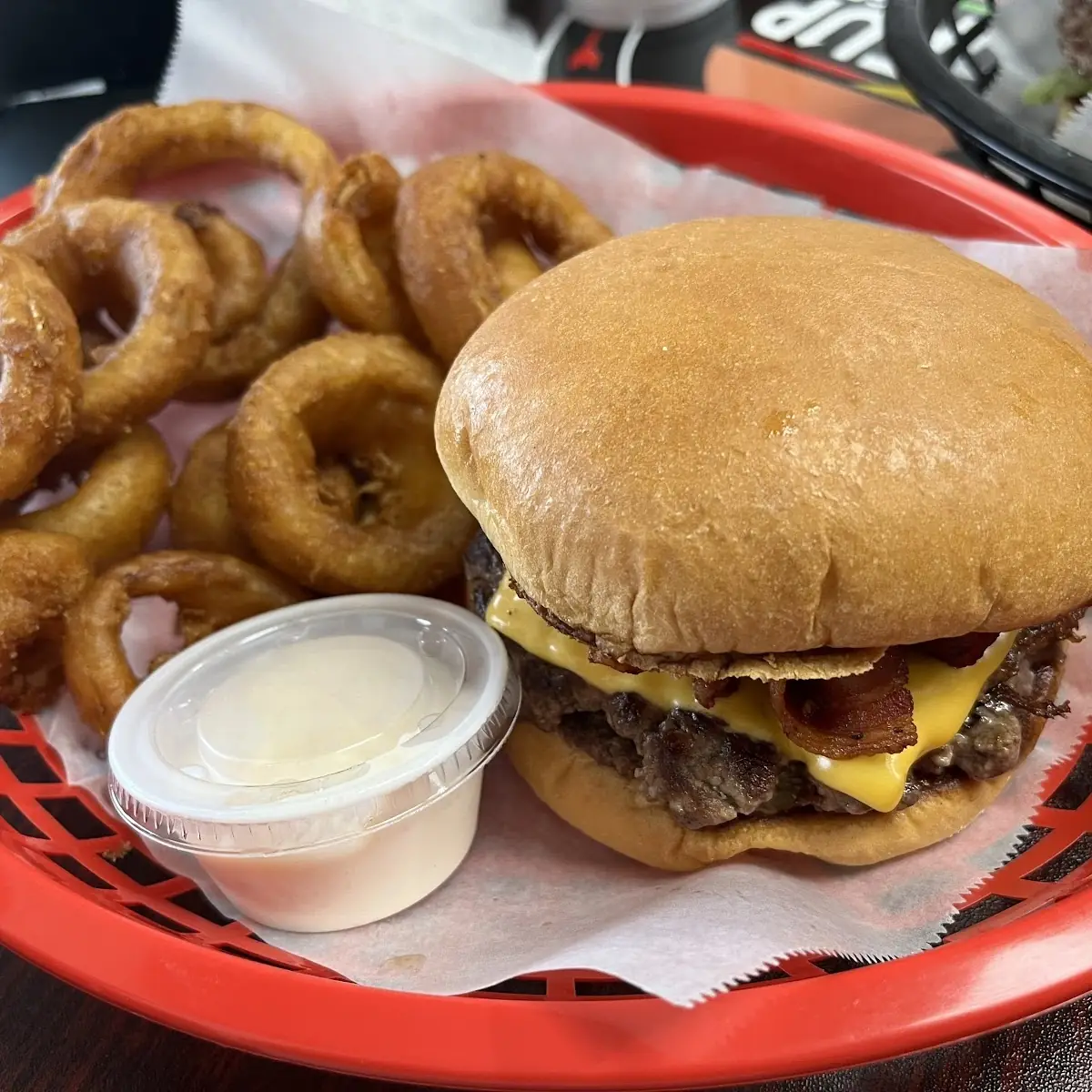 Double Cheeseburger and Onion Rings