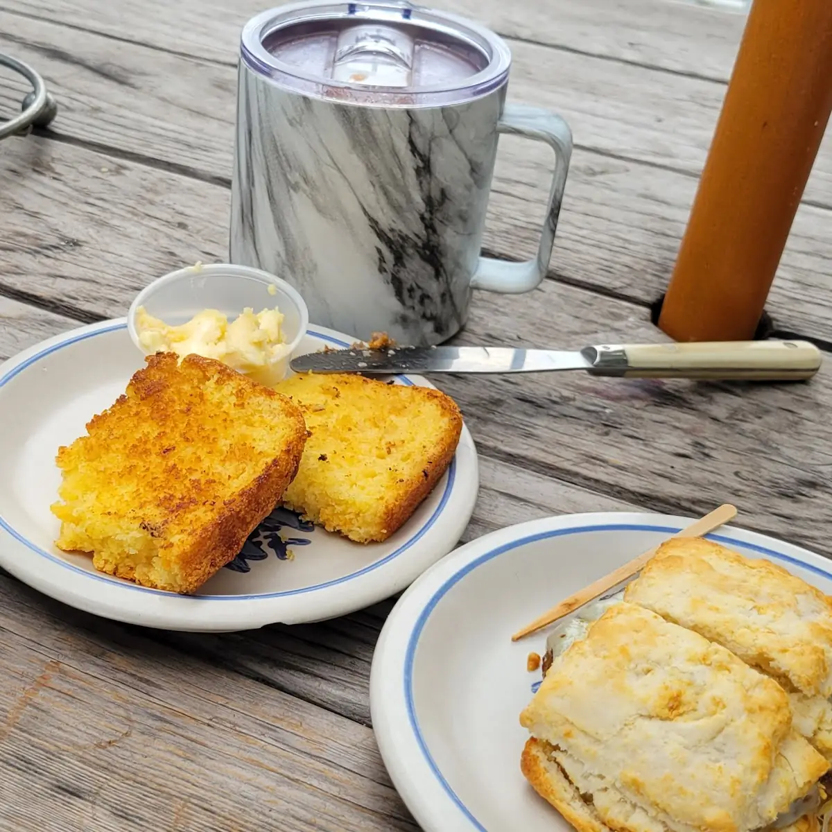 Corn Bread Sausage Biscuit Sammie