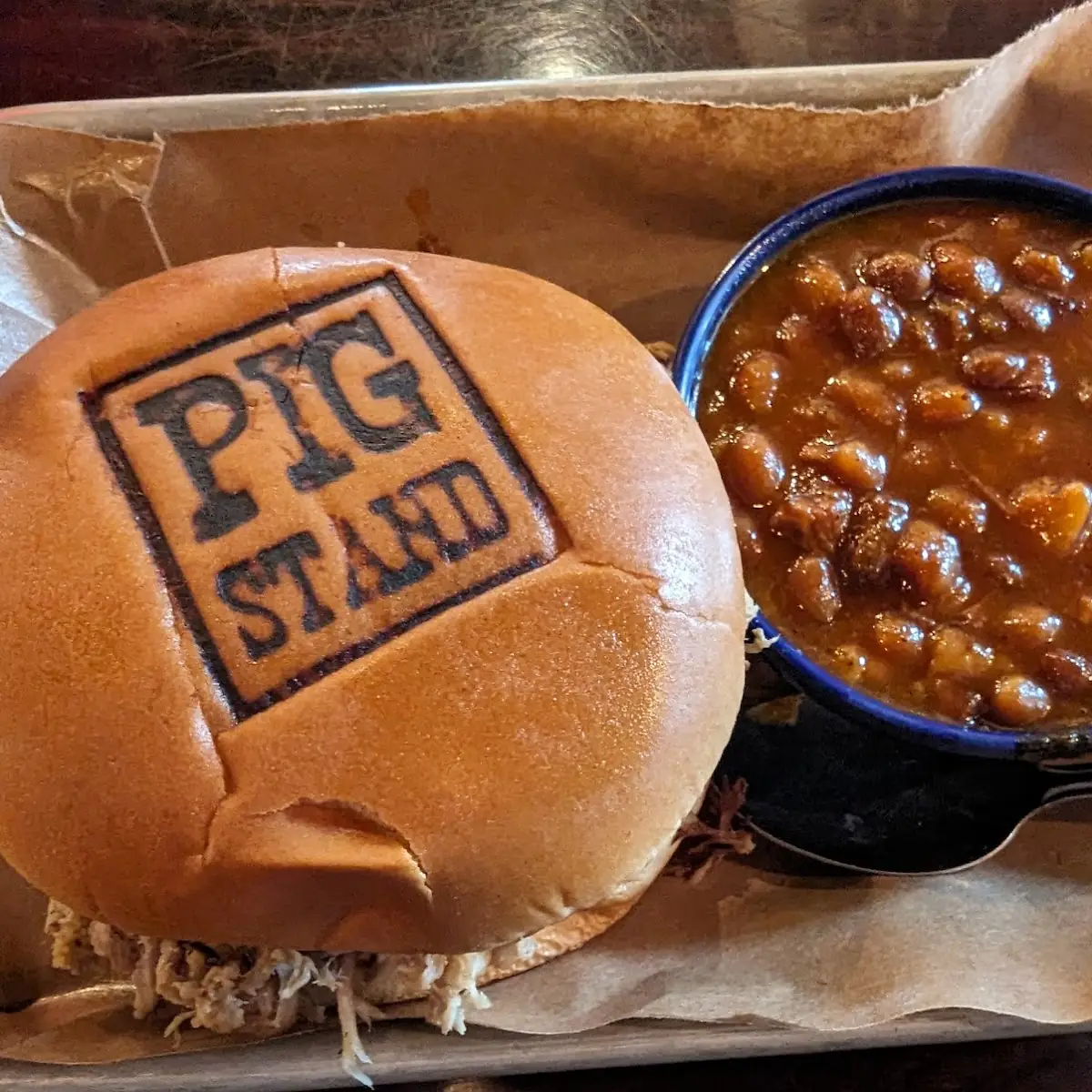 Pulled Pork Sandwich and Baked Beans