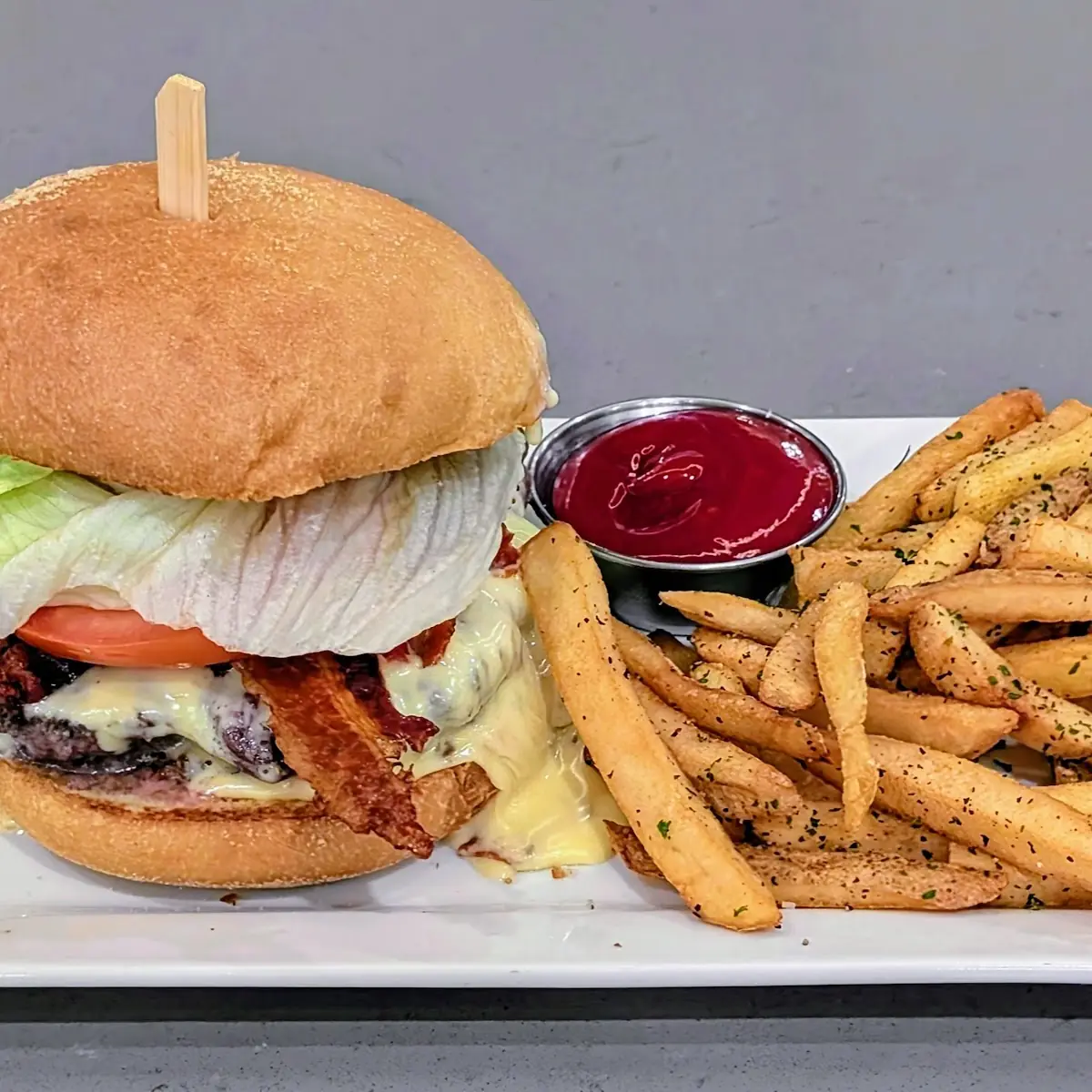 Bacon and Brie Burger with Fries