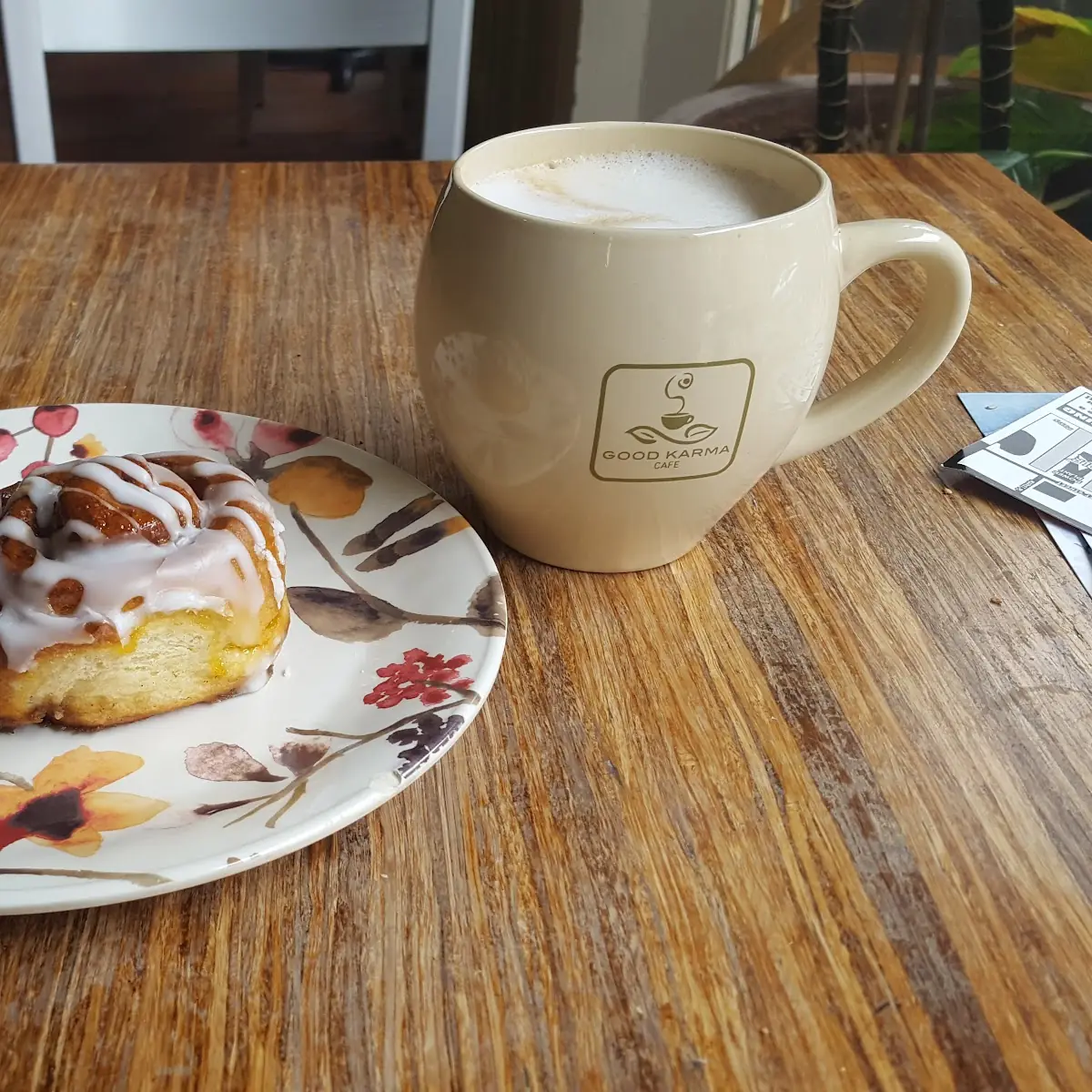 Cinnamon Roll and Cappuccino