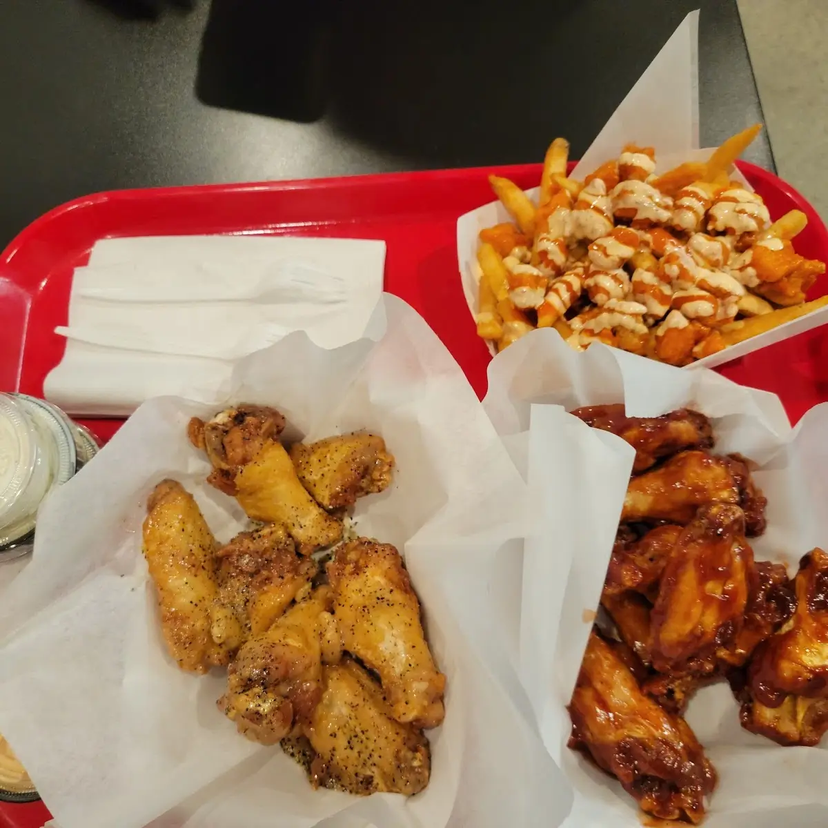 Lemon and BBQ Wings and Buffalo Fries