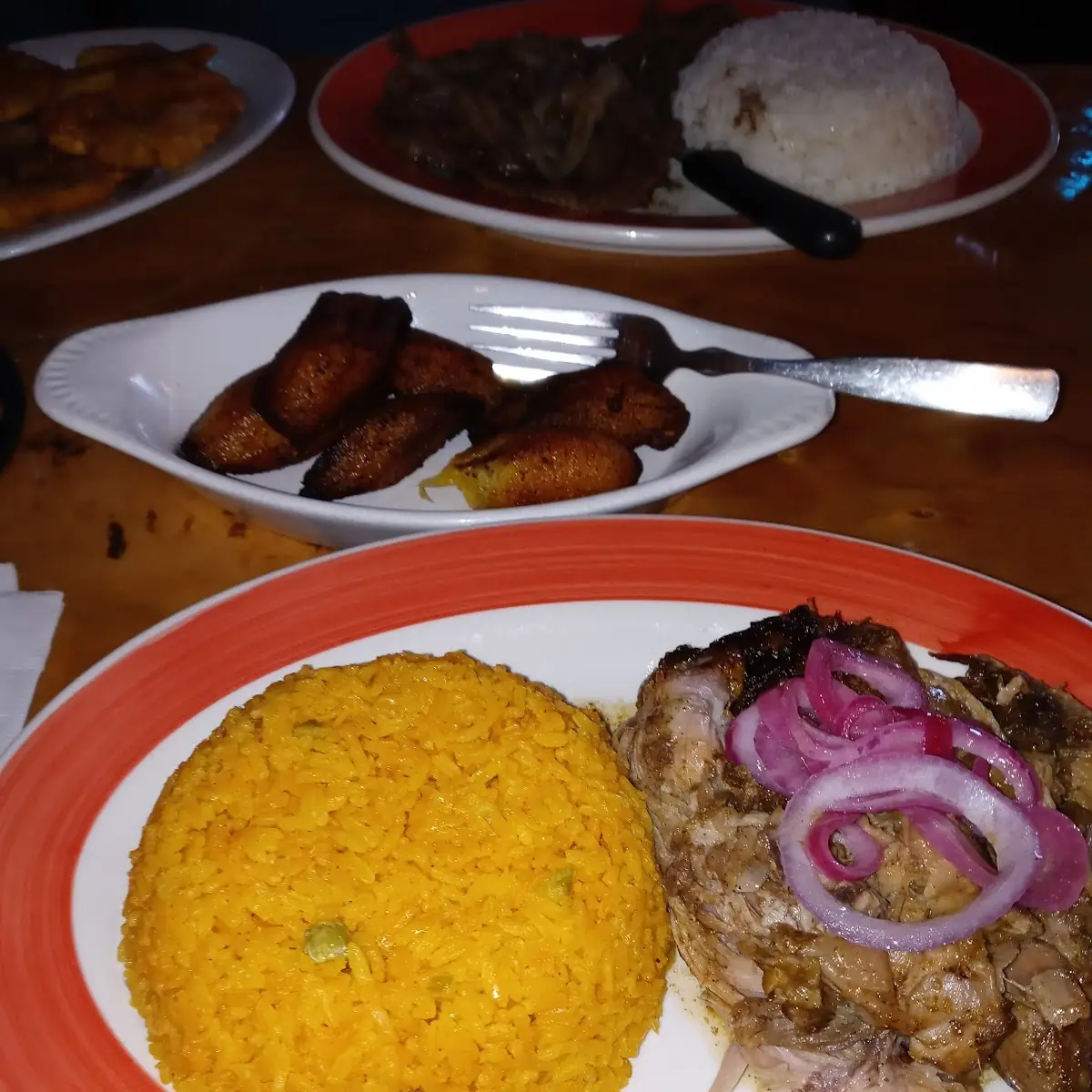 Pernil Roast Pork with Yellow Rice and Black Beans