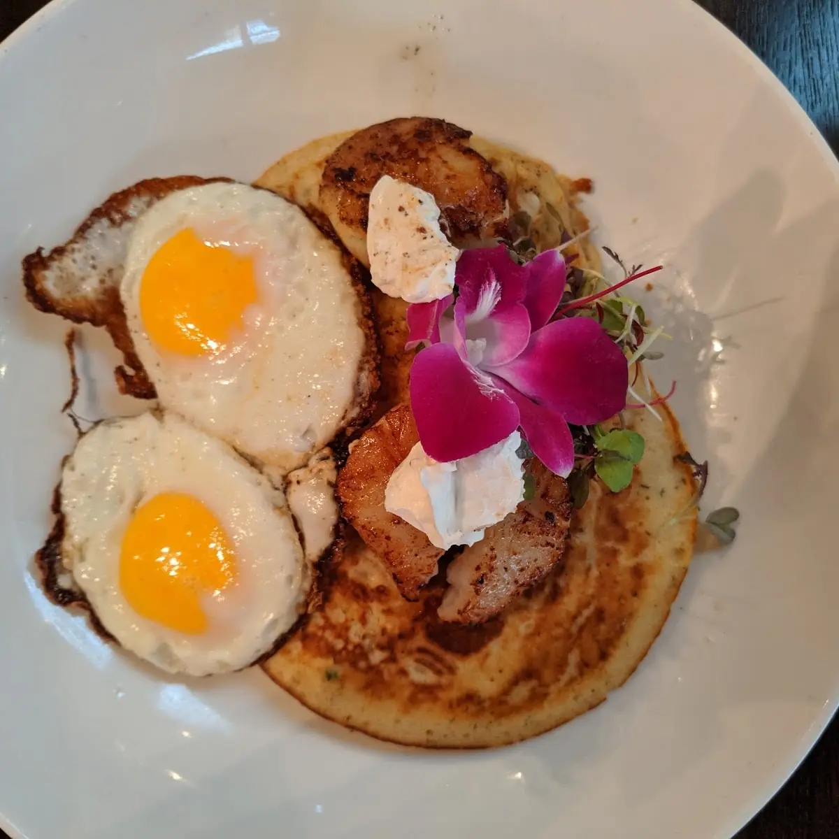 Pan Seared Scallops on Savory Pancakes