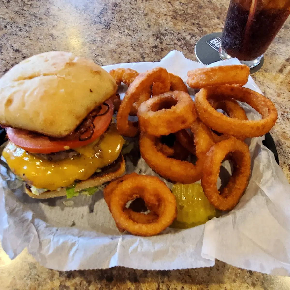 1 2 lb Cheeseburger with Onion Rings