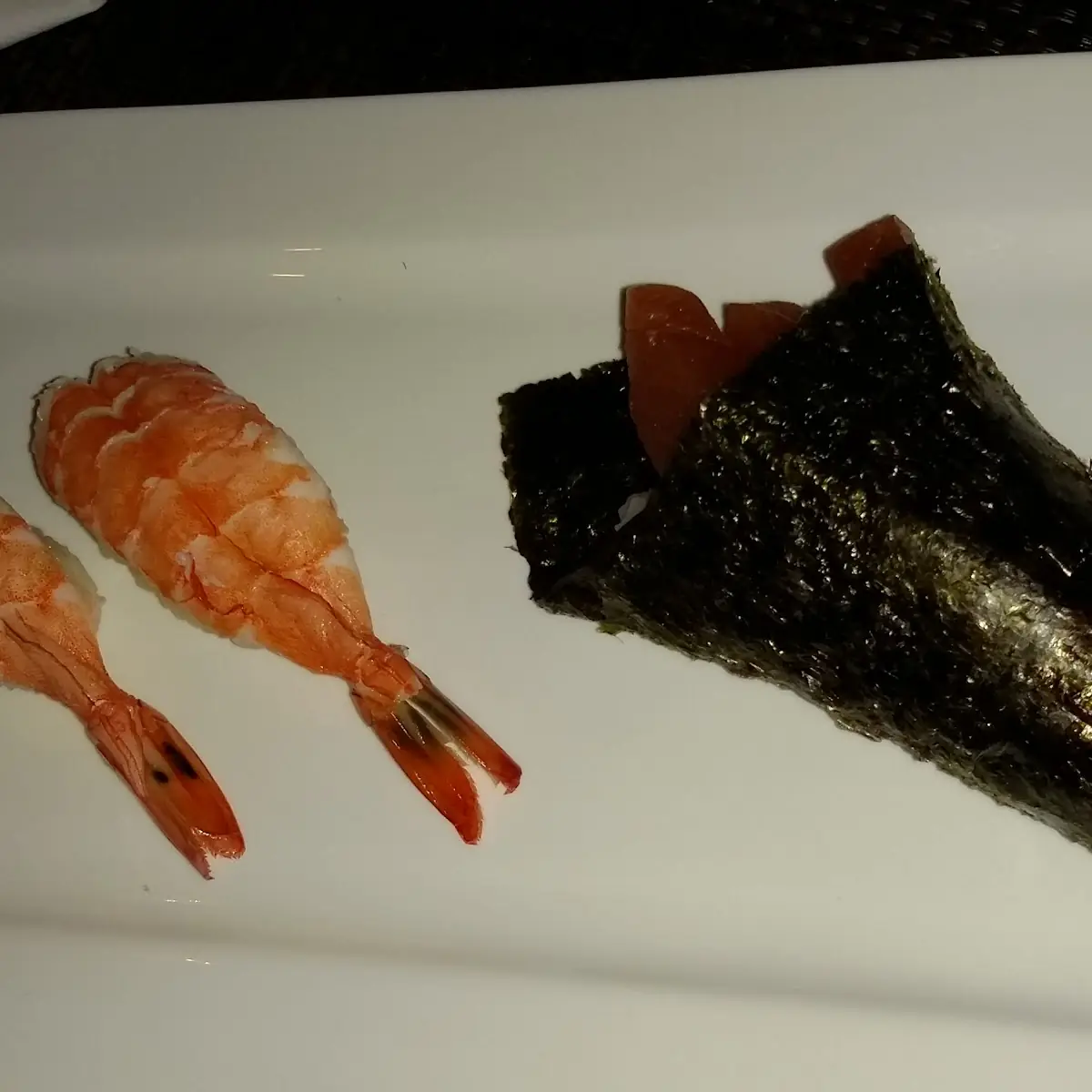 Shrimp Sushi and Tuna Hand Roll