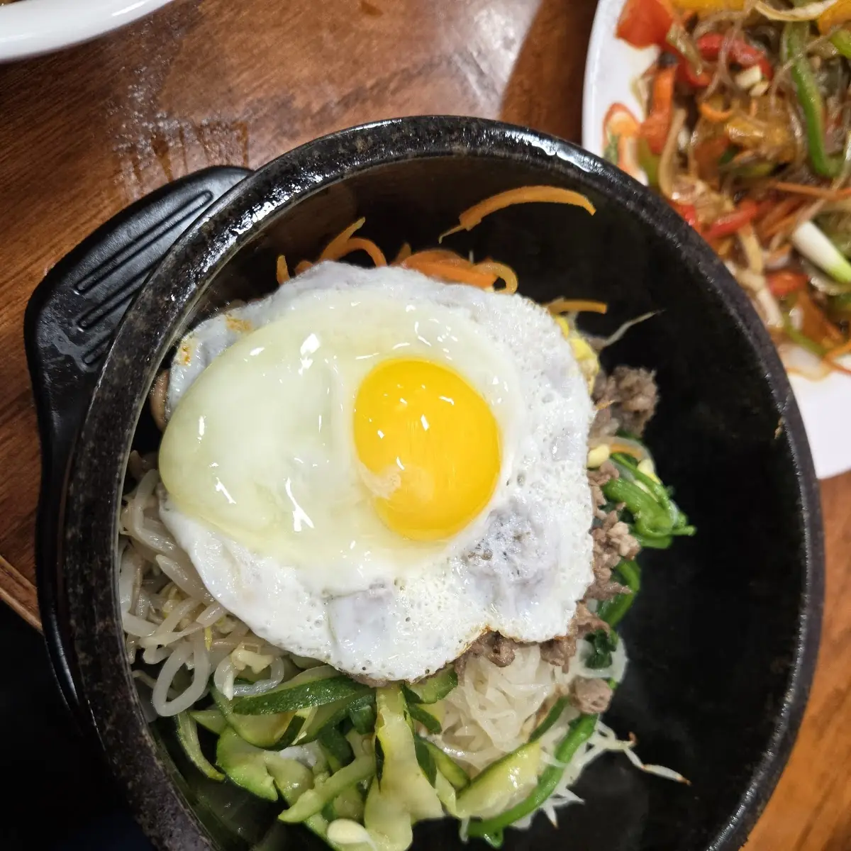 Hot Stone Bowl Bibimbap and Fried Egg
