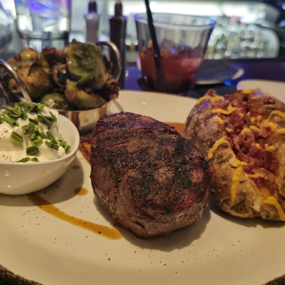 Filet Mignon with a Baked Potato Loaded