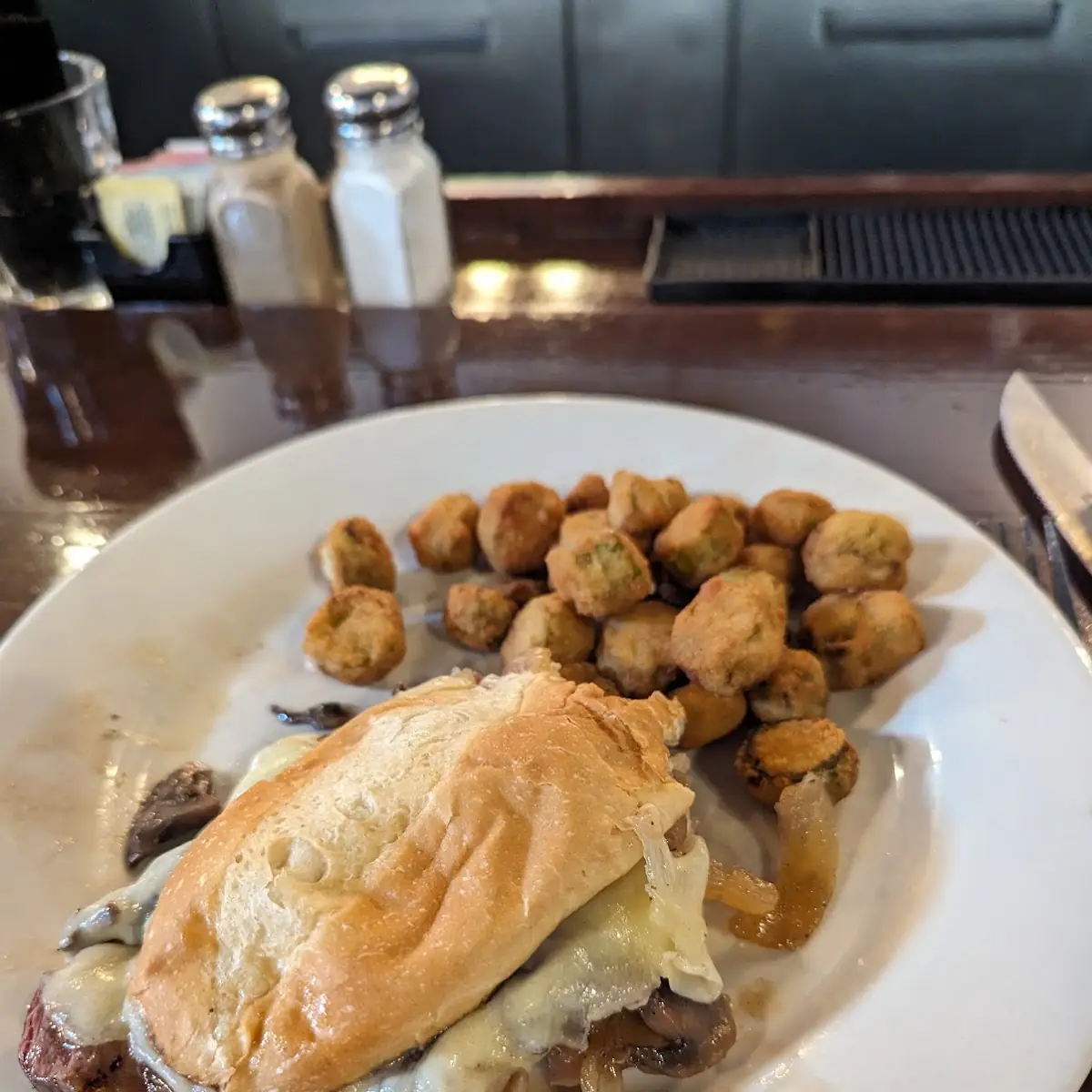 Ribeye Steak Sandwich and Fried Okra