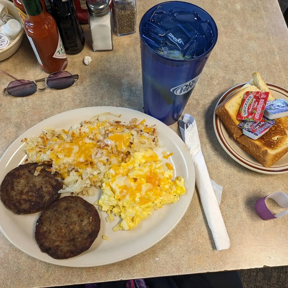 Eggs Hash Browns and Sausage