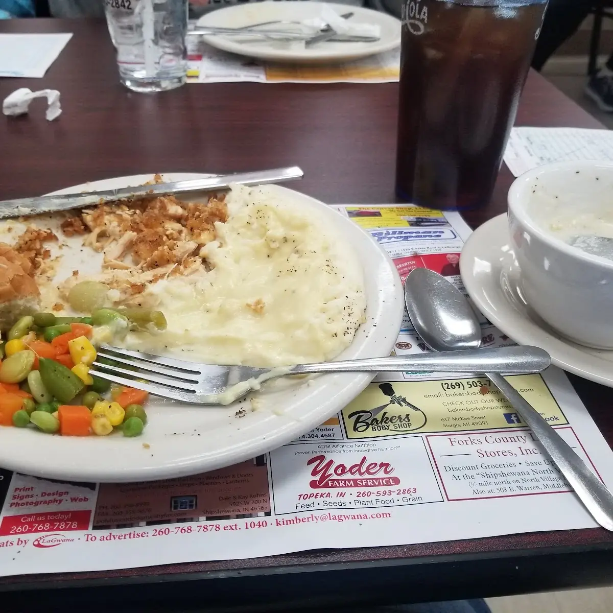 Poppy Seed Chicken Mashed Potatoes Mixed Vegetables & Yeast Roll