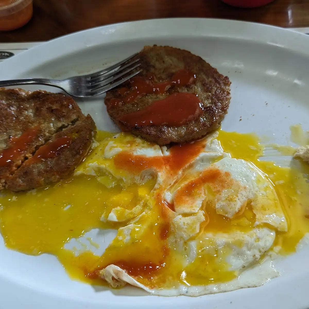 Two Eggs Sunny Side Up Two Sausage Patties