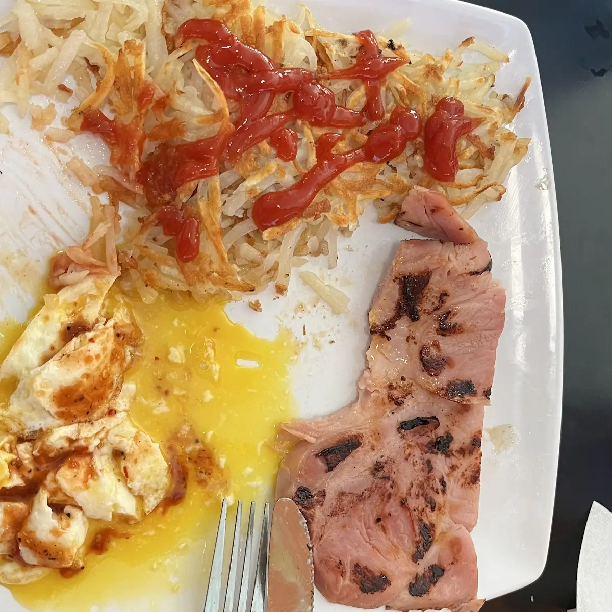 Ham Steak Eggs and Hash Browns