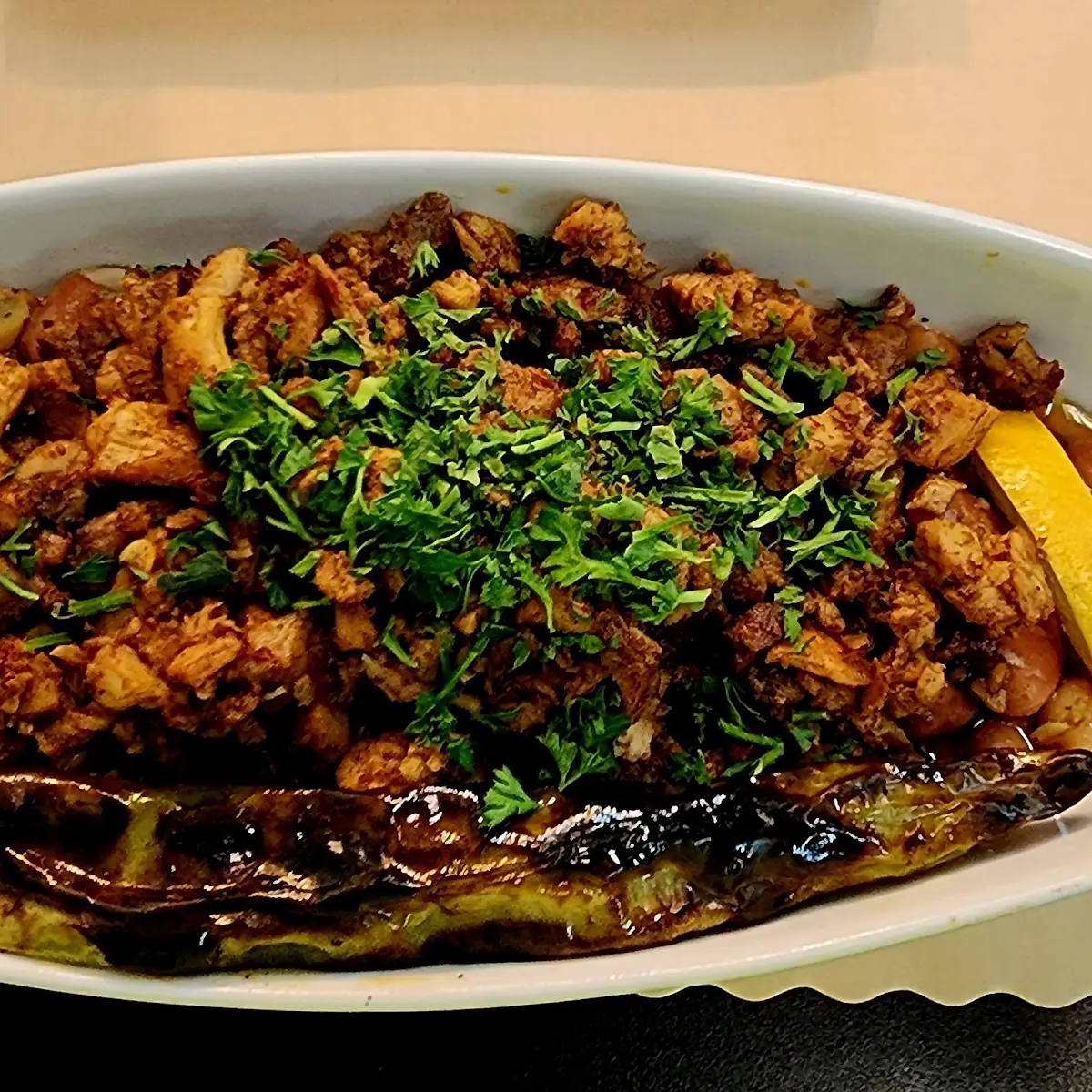 Fava Bean Salad with Chicken Shawarma